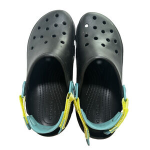 Crocs Classic All-Terrain Clogs Black w/Teal/Yellow Strap Sz Men's 12 Gorpcore